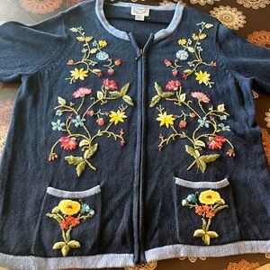 Stitches In Time Ladies 1X Zip Up Floral Cardigan